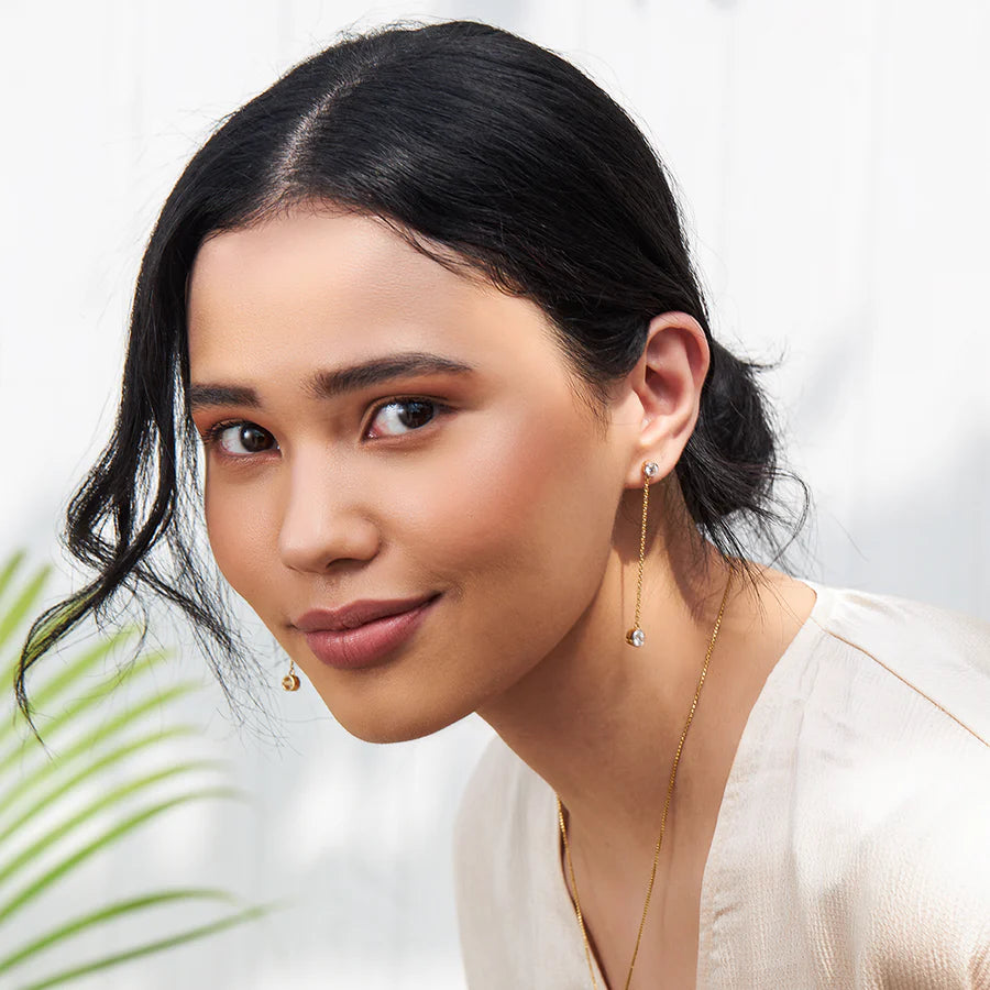 Rose Gold Chain Drop Earrings with Round Brilliant-Cut Diamonds – Dainty Dangle Earrings for Women
