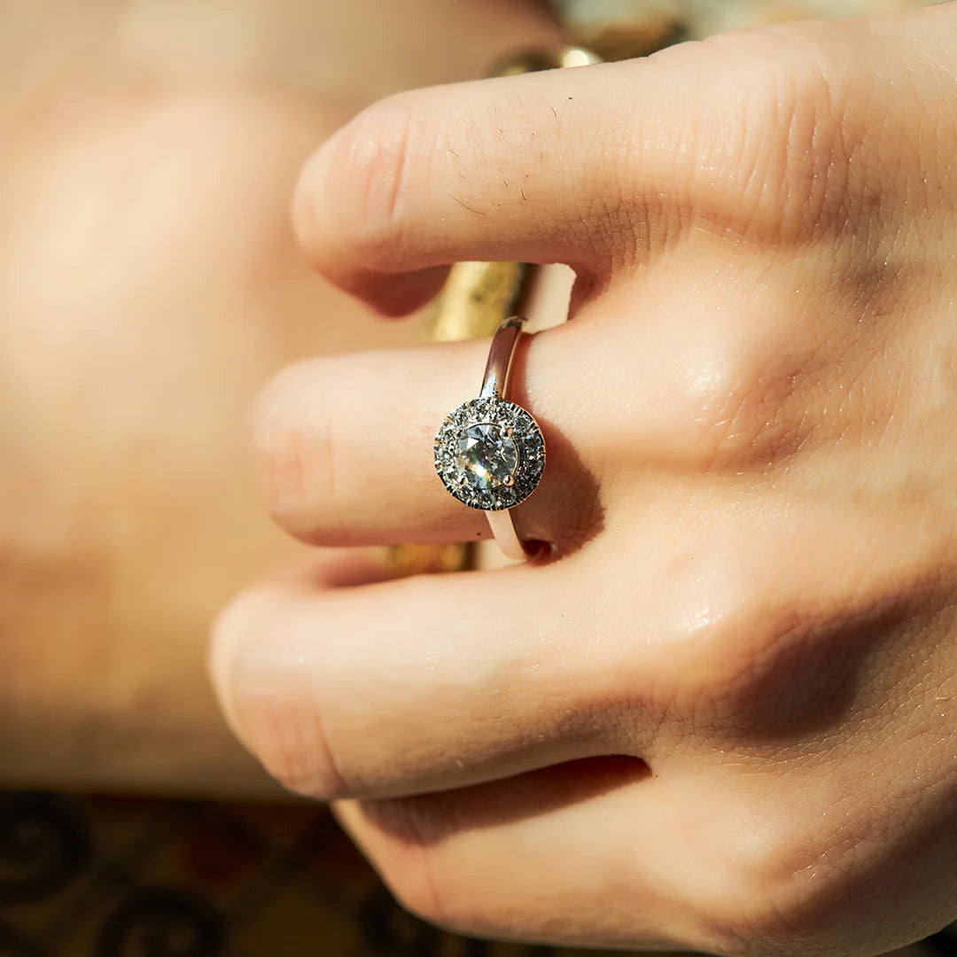 Elegant Halo Diamond Ring for Women – Silver-Tone Band