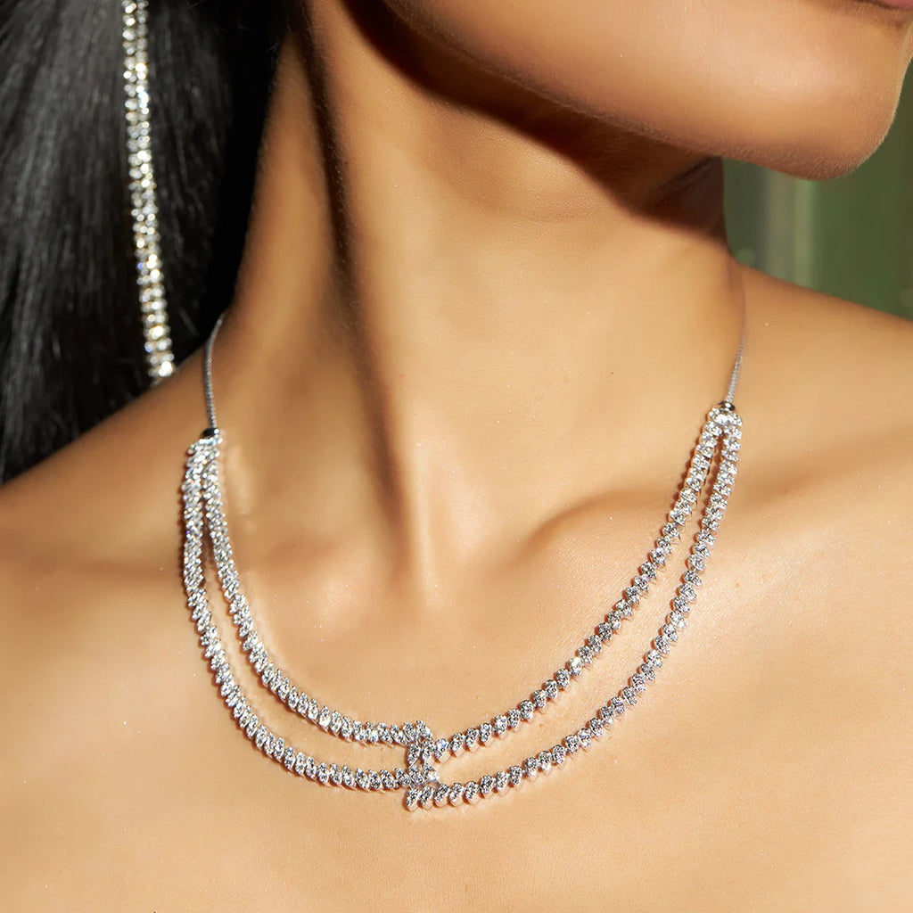 Double Row Diamond Choker Necklace in White Gold – Elegant Statement Jewelry