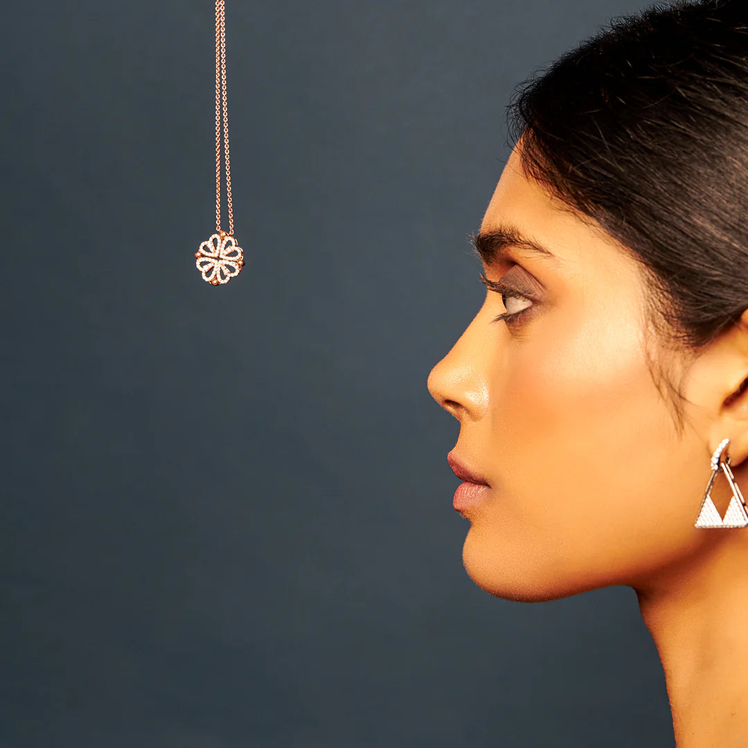 Floral Diamond Pendant Necklace in Rose Gold – Delicate Everyday Jewelry