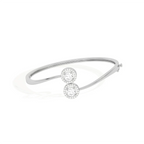 Yellow Gold Open Bangle Bracelet – Twin Round Halo Diamonds