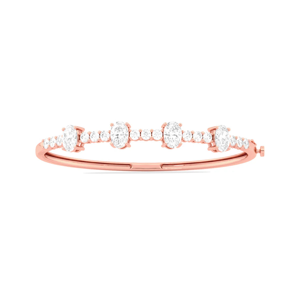 Oval Diamond Bangle Bracelet in Yellow Gold | Classic Open-Top Design | Elegant Fine Jewelry