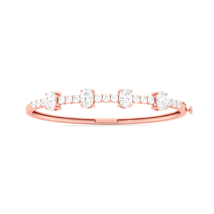 Oval Diamond Bangle Bracelet in Yellow Gold | Classic Open-Top Design | Elegant Fine Jewelry