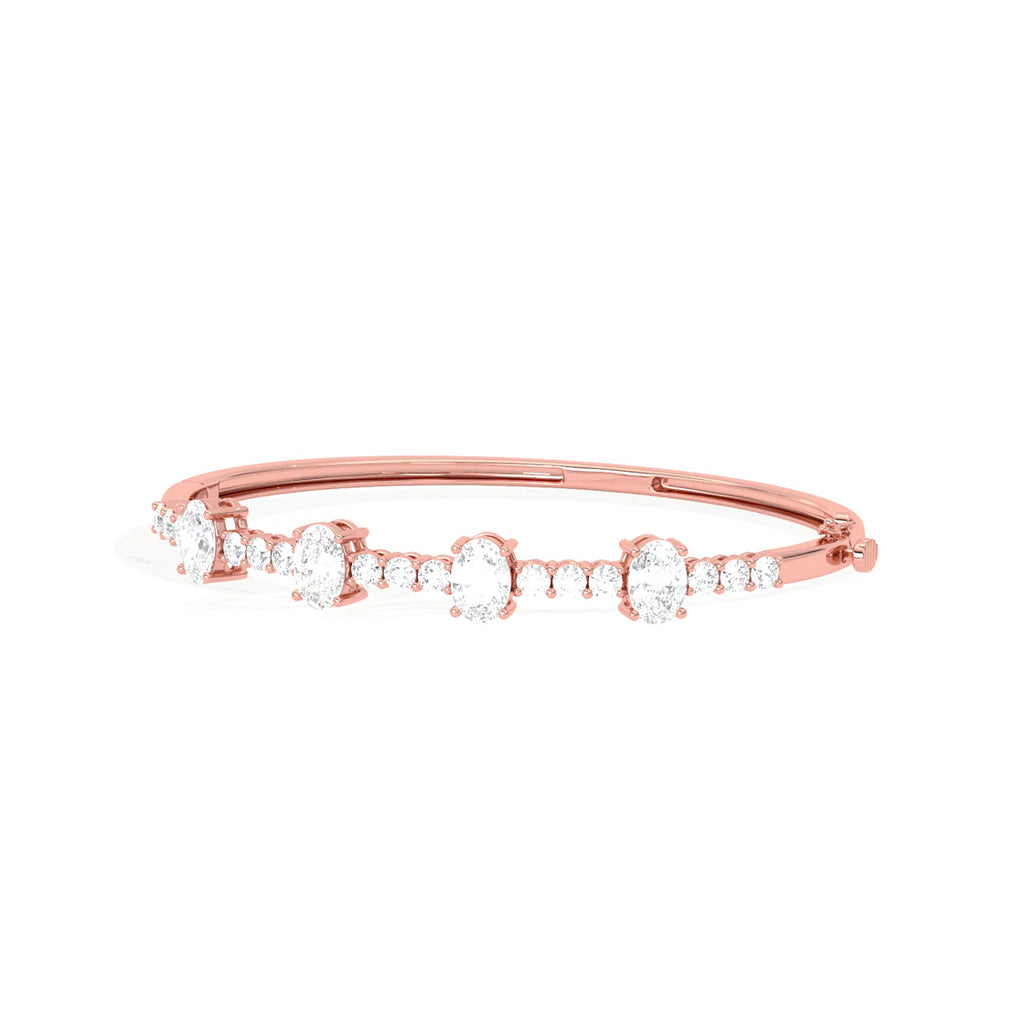 Oval Diamond Bangle Bracelet in Yellow Gold | Classic Open-Top Design | Elegant Fine Jewelry