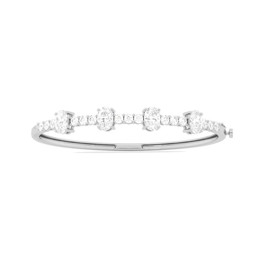 Oval Diamond Bangle Bracelet in Yellow Gold | Classic Open-Top Design | Elegant Fine Jewelry
