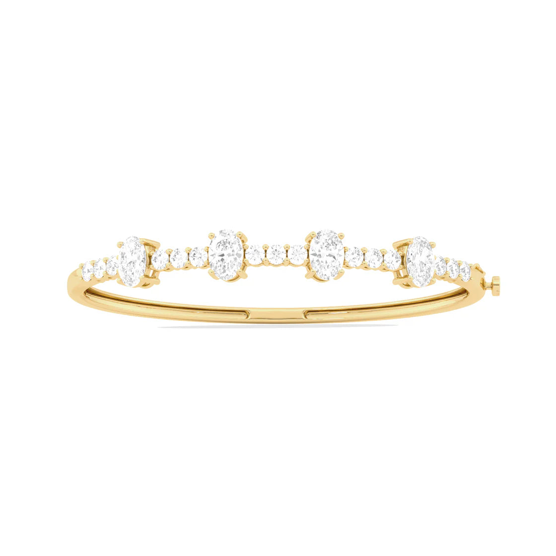 Oval Diamond Bangle Bracelet in Yellow Gold | Classic Open-Top Design | Elegant Fine Jewelry