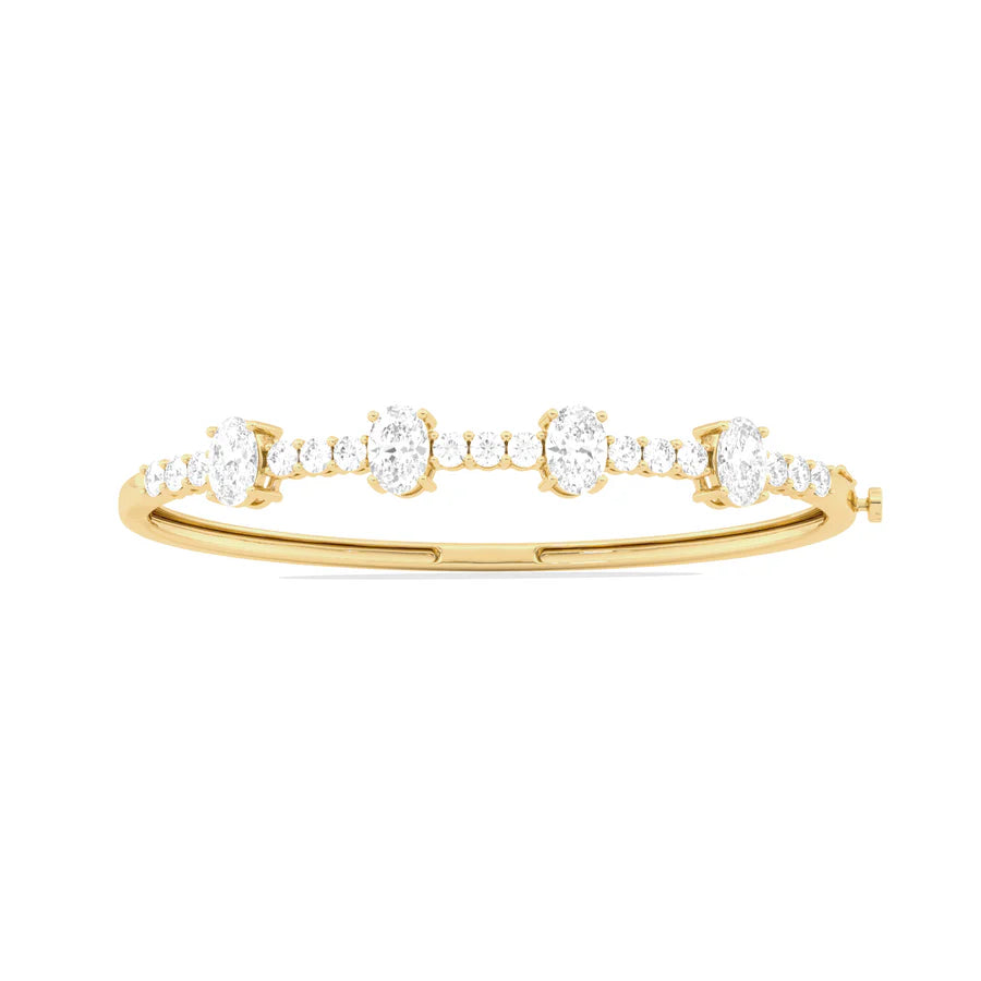 Oval Diamond Bangle Bracelet in Yellow Gold | Classic Open-Top Design | Elegant Fine Jewelry