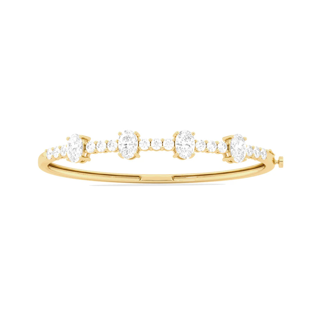 Oval Diamond Bangle Bracelet in Yellow Gold | Classic Open-Top Design | Elegant Fine Jewelry