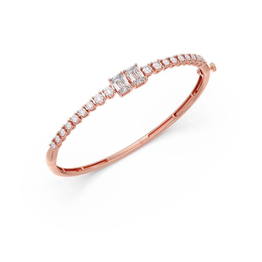Emerald Cut Diamond Bangle for Women – Classic Gold Bracelet with Round Diamonds
