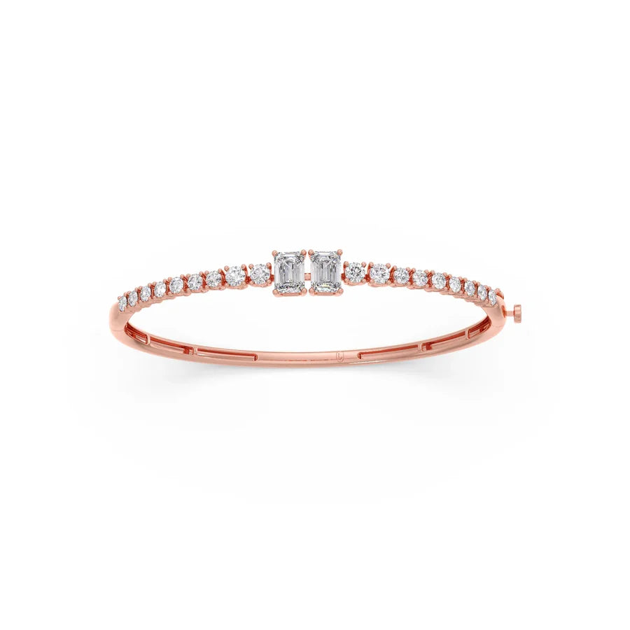 Emerald Cut Diamond Bangle for Women – Classic Gold Bracelet with Round Diamonds