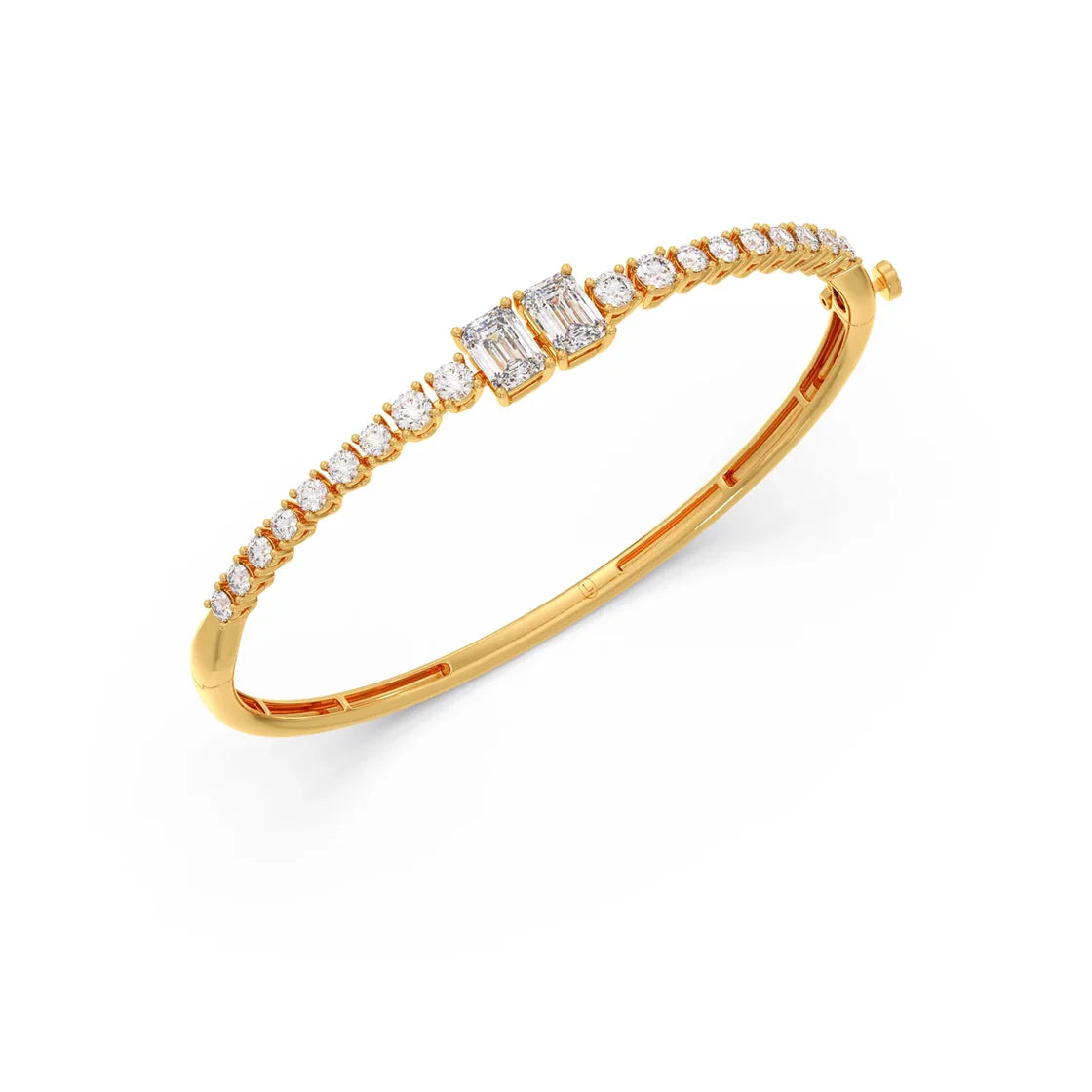 Emerald Cut Diamond Bangle for Women – Classic Gold Bracelet with Round Diamonds