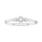 Three-Stone Diamond Bangle in Yellow Gold – Oval Center Halo Bracelet