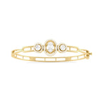 Three-Stone Diamond Bangle in Yellow Gold – Oval Center Halo Bracelet
