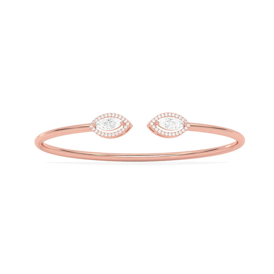 Marquise Diamond Open Bangle in Yellow Gold – Minimal Twist Bypass Design