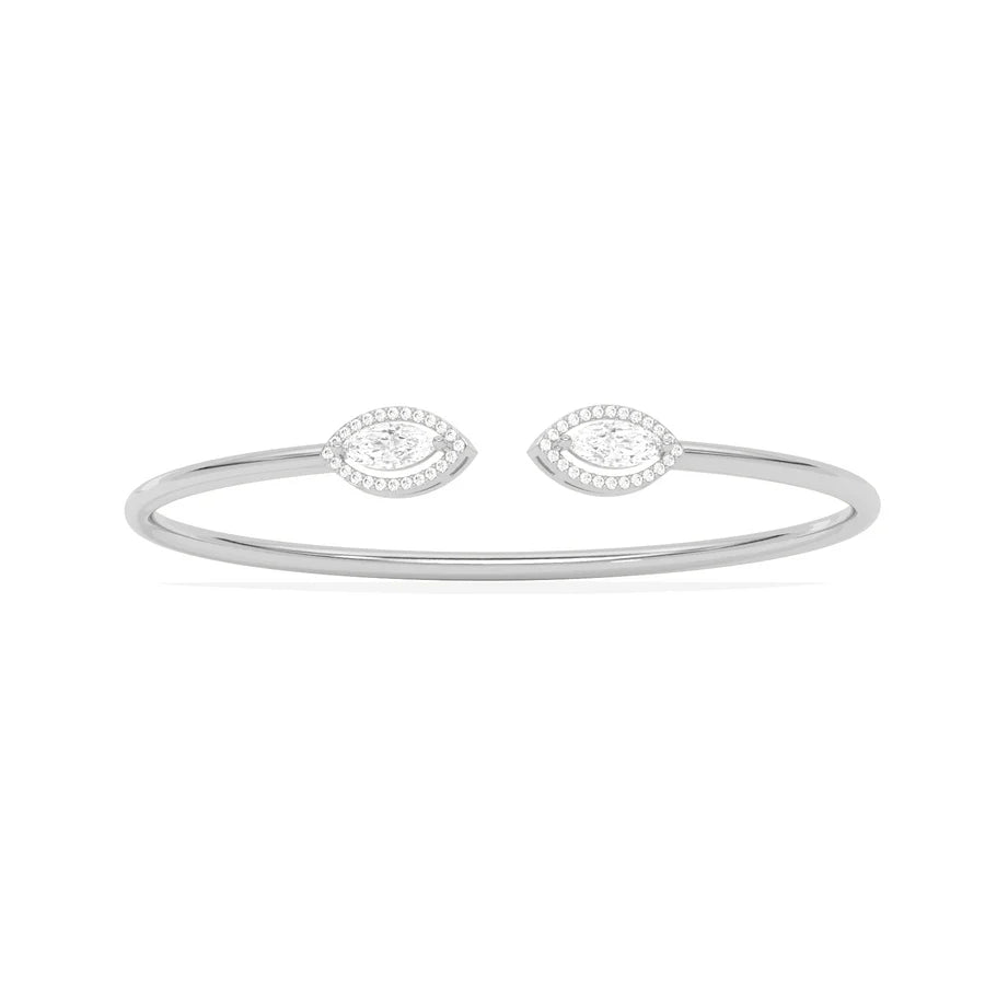 Marquise Diamond Open Bangle in Yellow Gold – Minimal Twist Bypass Design