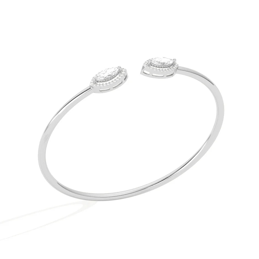 Marquise Diamond Open Bangle in Yellow Gold – Minimal Twist Bypass Design