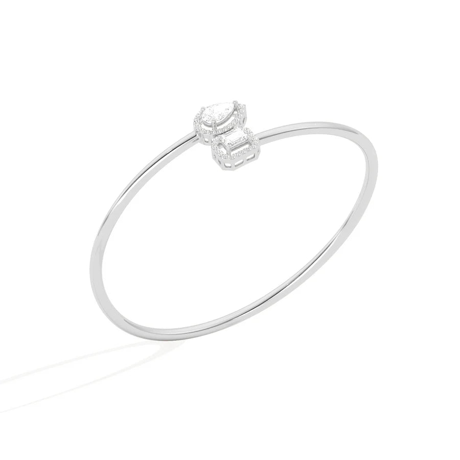 Yellow Gold Open Bangle Bracelet – Teardrop & Emerald Cut Diamond