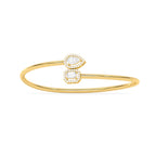 Yellow Gold Open Bangle Bracelet – Teardrop & Emerald Cut Diamond