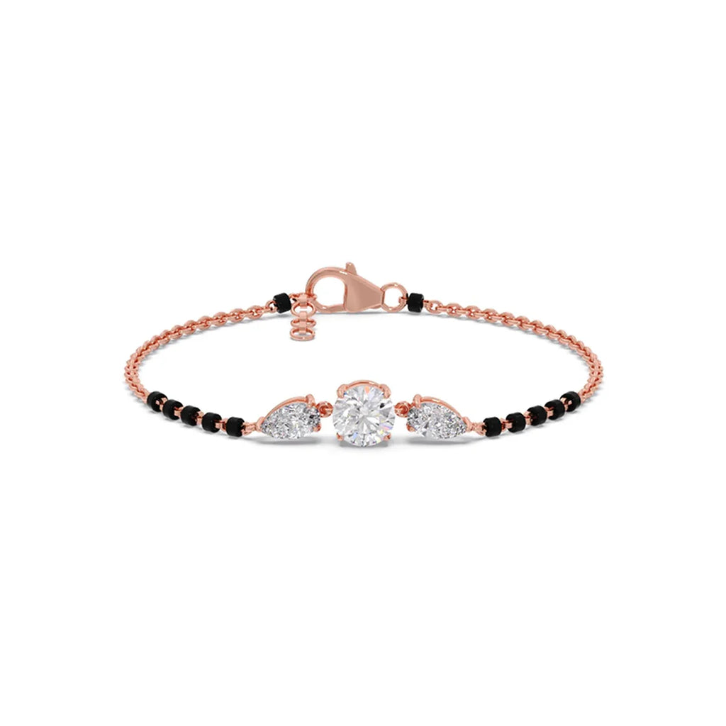 Mangalsutra Bracelet with Round and Pear Diamonds – Black Beads & Gold Chain