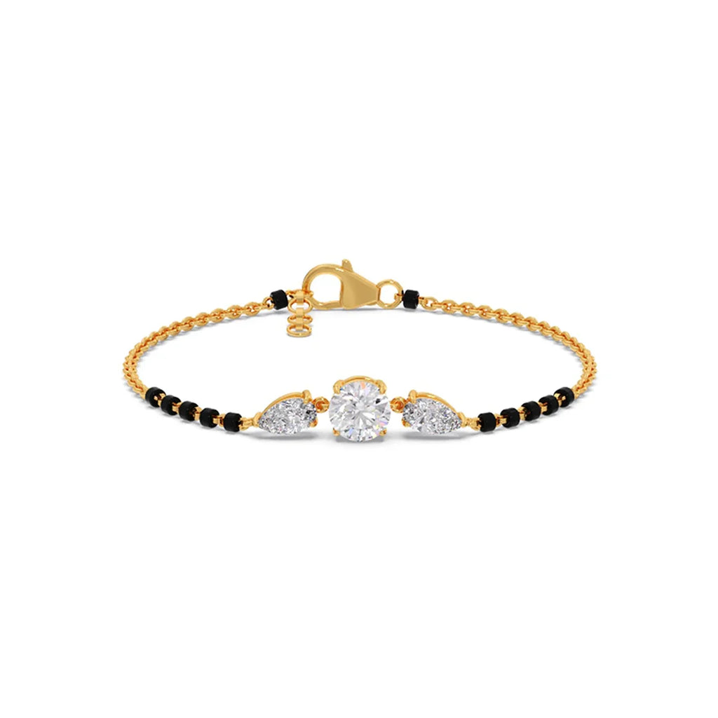 Mangalsutra Bracelet with Round and Pear Diamonds – Black Beads & Gold Chain