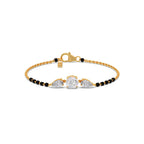 Mangalsutra Bracelet with Round and Pear Diamonds – Black Beads & Gold Chain