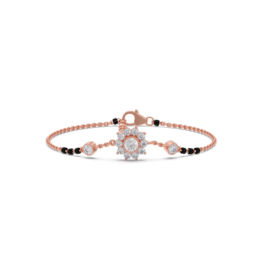 Diamond Mangalsutra Bracelet for Women – Floral Design in Yellow Gold