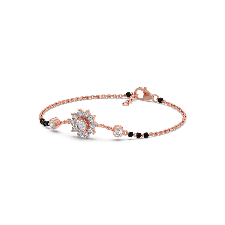 Diamond Mangalsutra Bracelet for Women – Floral Design in Yellow Gold