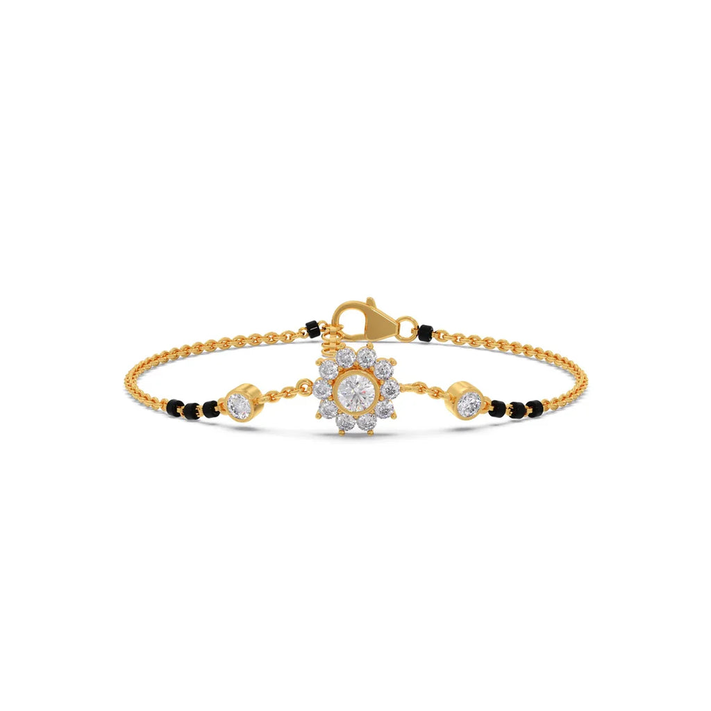 Diamond Mangalsutra Bracelet for Women – Floral Design in Yellow Gold