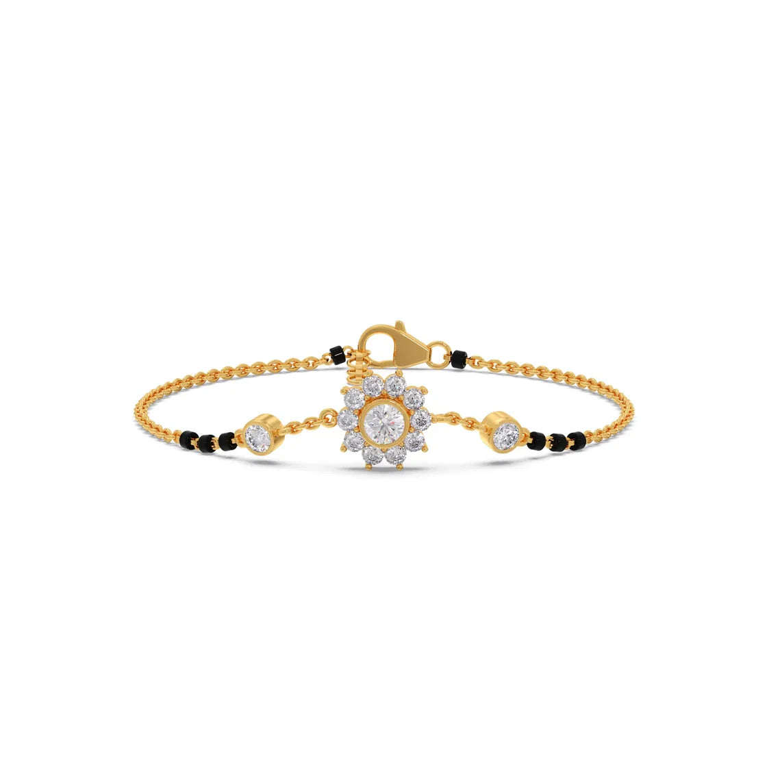 Diamond Mangalsutra Bracelet for Women – Floral Design in Yellow Gold