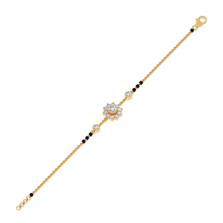 Diamond Mangalsutra Bracelet for Women – Floral Design in Yellow Gold