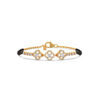 Floral Diamond Mangalsutra Bracelet – Yellow Gold Chain with Black Beads