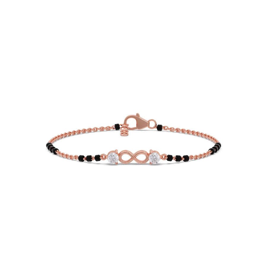 Infinity Diamond Mangalsutra Bracelet – Black Beads & Yellow Gold Chain