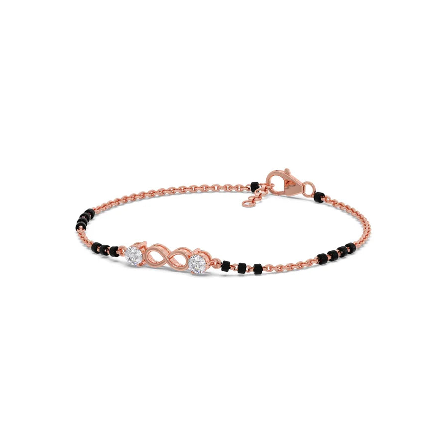 Infinity Diamond Mangalsutra Bracelet – Black Beads & Yellow Gold Chain