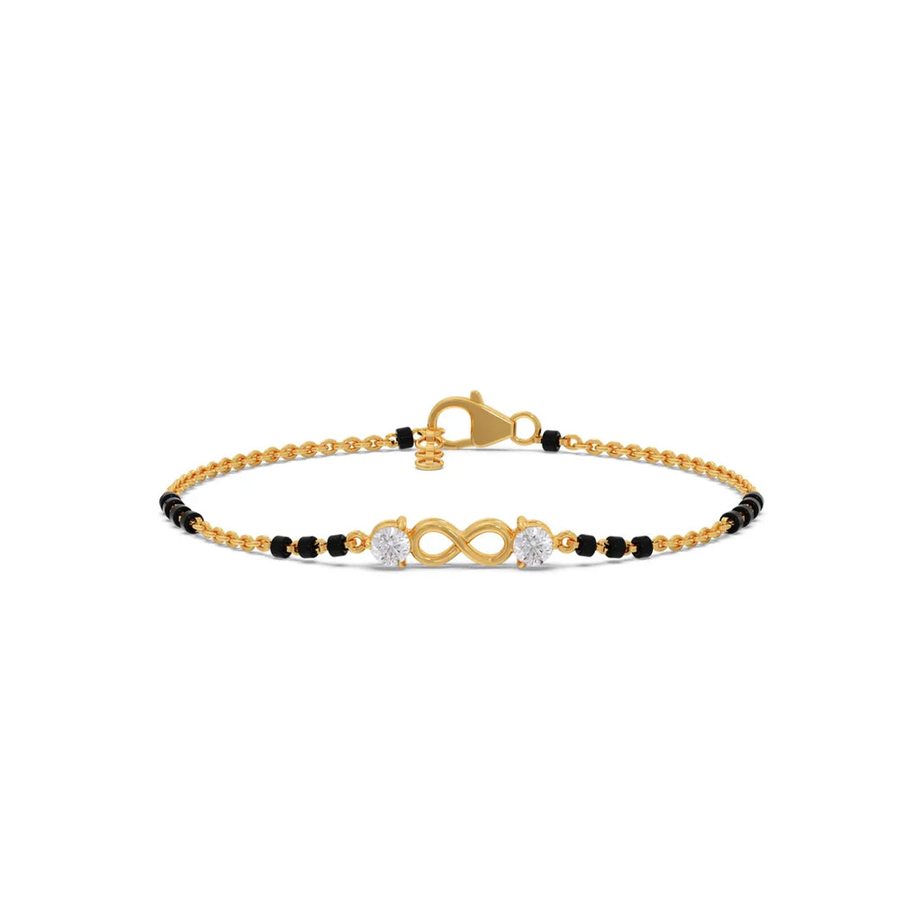 Infinity Diamond Mangalsutra Bracelet – Black Beads & Yellow Gold Chain
