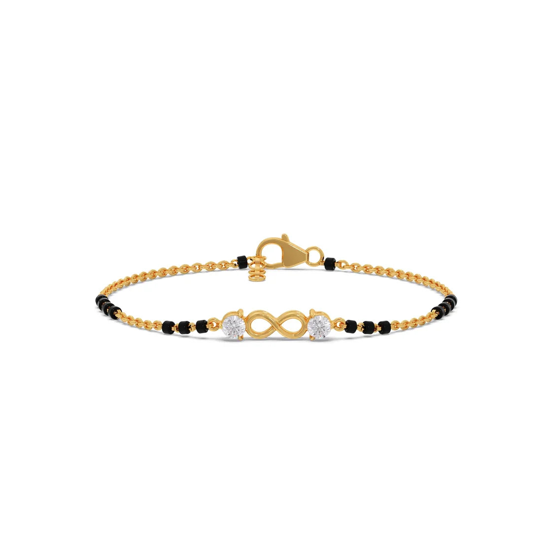 Infinity Diamond Mangalsutra Bracelet – Black Beads & Yellow Gold Chain