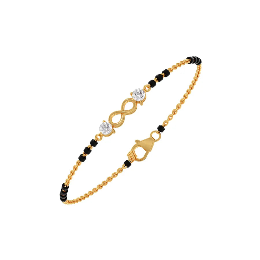 Infinity Diamond Mangalsutra Bracelet – Black Beads & Yellow Gold Chain