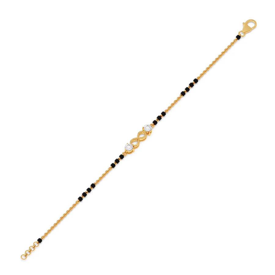 Infinity Diamond Mangalsutra Bracelet – Black Beads & Yellow Gold Chain