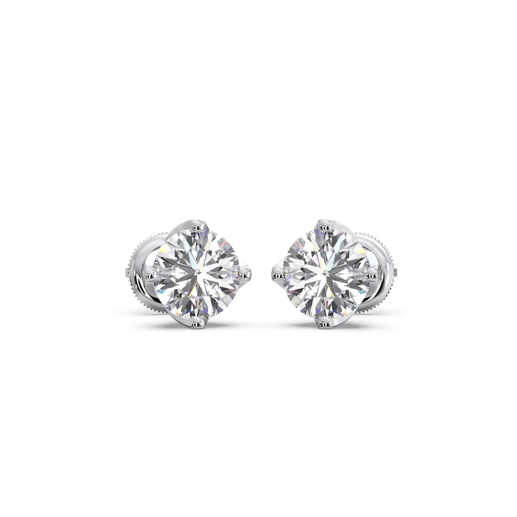 White Gold Solitaire Diamond Stud Earrings for Women – Timeless Round Cut Sparkle