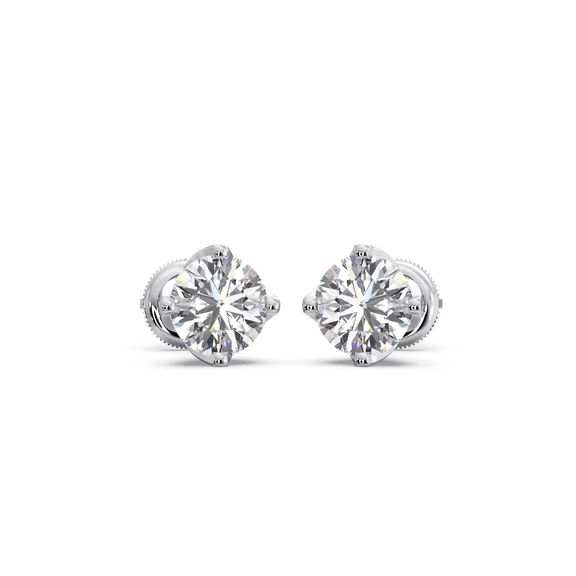 White Gold Solitaire Diamond Stud Earrings for Women – Timeless Round Cut Sparkle