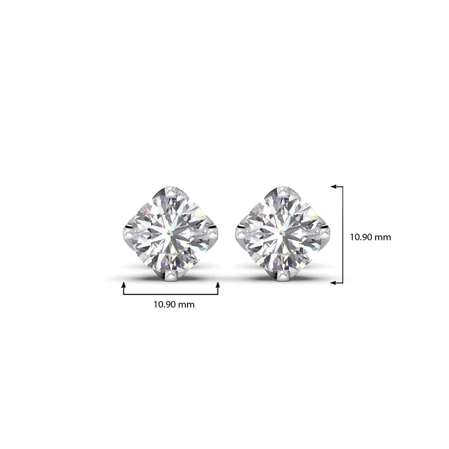 White Gold Solitaire Diamond Stud Earrings for Women – Timeless Round Cut Sparkle