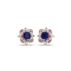 Blue Sapphire Floral Diamond Stud Earrings – Real Gold Elegant Jewelry