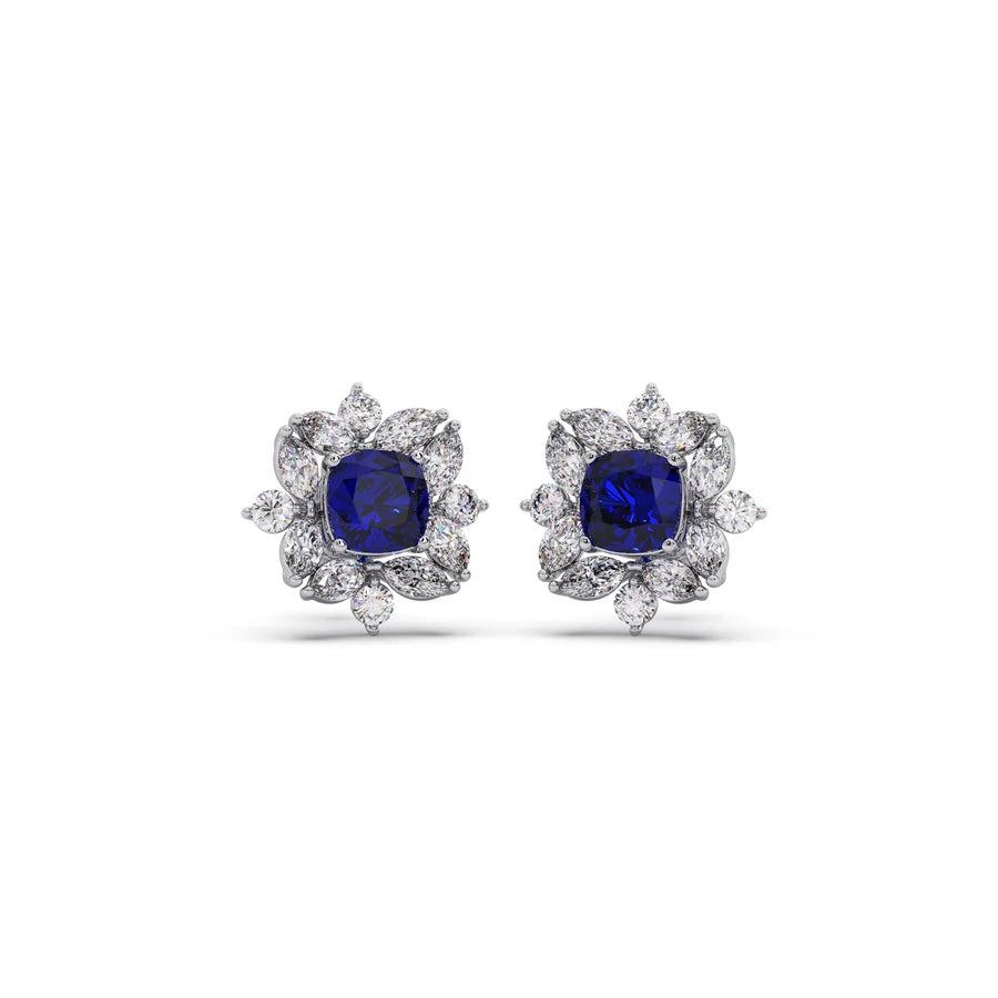 Blue Sapphire Floral Diamond Stud Earrings – Real Gold Elegant Jewelry