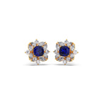 Blue Sapphire Floral Diamond Stud Earrings – Real Gold Elegant Jewelry