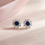 Blue Sapphire Floral Diamond Stud Earrings – Real Gold Elegant Jewelry