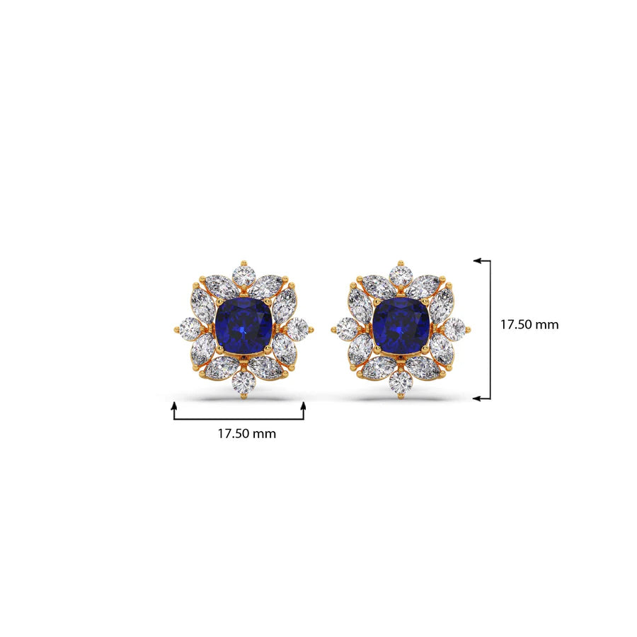 Blue Sapphire Floral Diamond Stud Earrings – Real Gold Elegant Jewelry