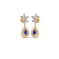 Blue Sapphire Floral Drop Earrings in Yellow Gold – Teardrop Halo Design