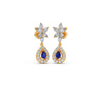 Blue Sapphire Floral Drop Earrings in Yellow Gold – Teardrop Halo Design
