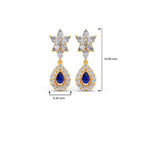 Blue Sapphire Floral Drop Earrings in Yellow Gold – Teardrop Halo Design