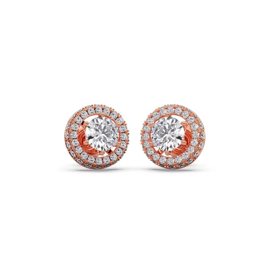 Double Halo Round Stud Diamond Earrings – Yellow Gold