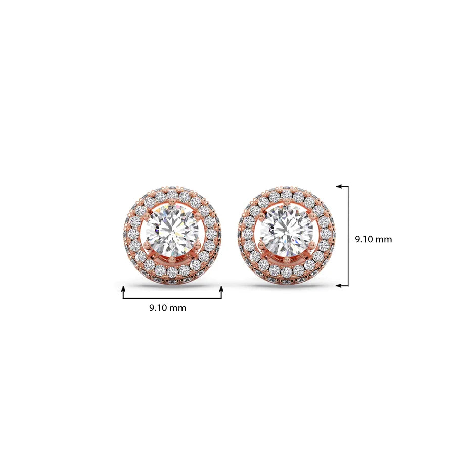 Double Halo Round Stud Diamond Earrings – Yellow Gold